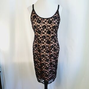 Adrianna Papell Beaded Lace Slip Dress Black Size 8
